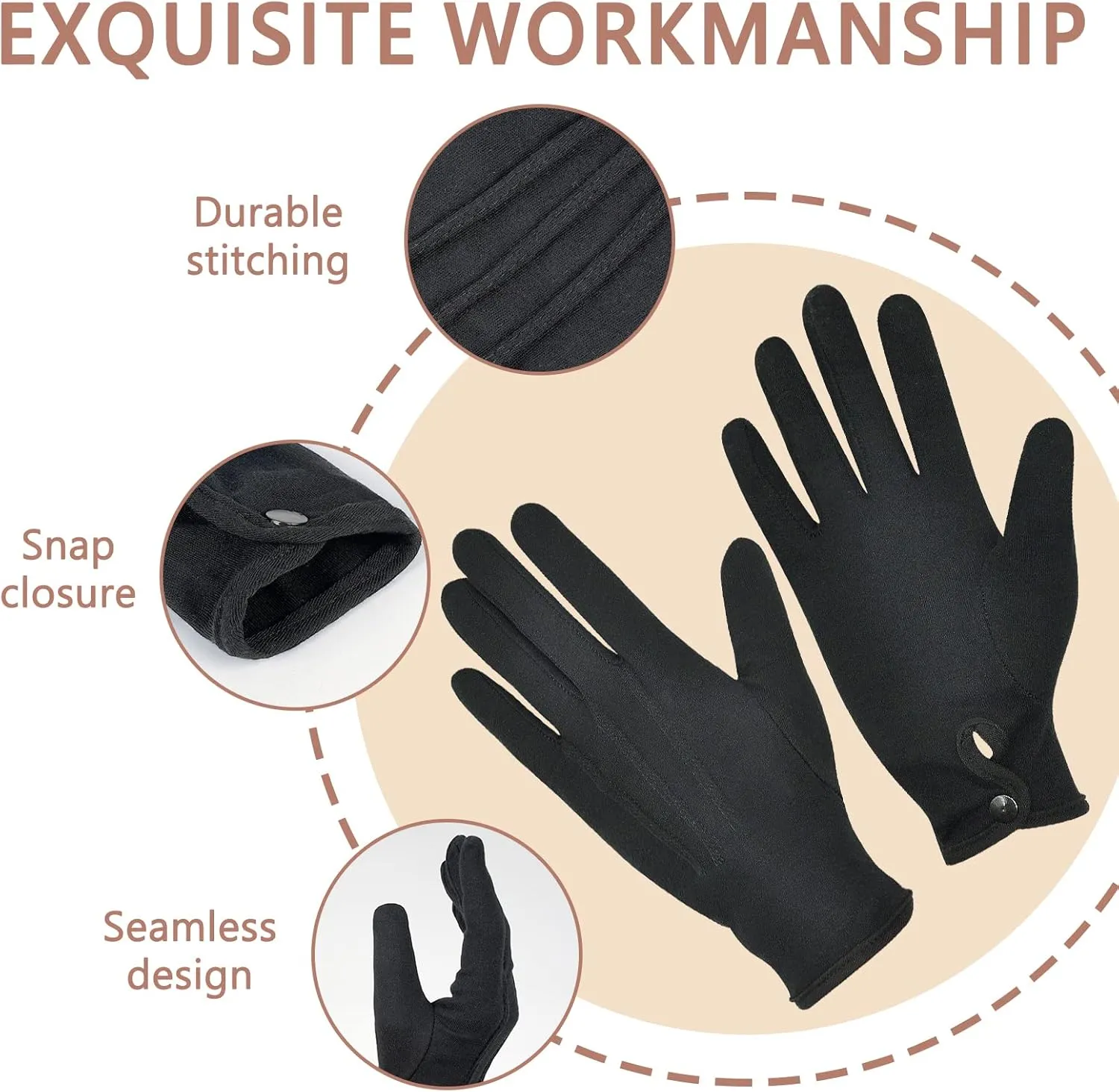 Zenssia Parade White Cotton Formal Tuxedo Costume Honor Guard Gloves with Snap Cuff, Coin Jewelry Inspection Gloves