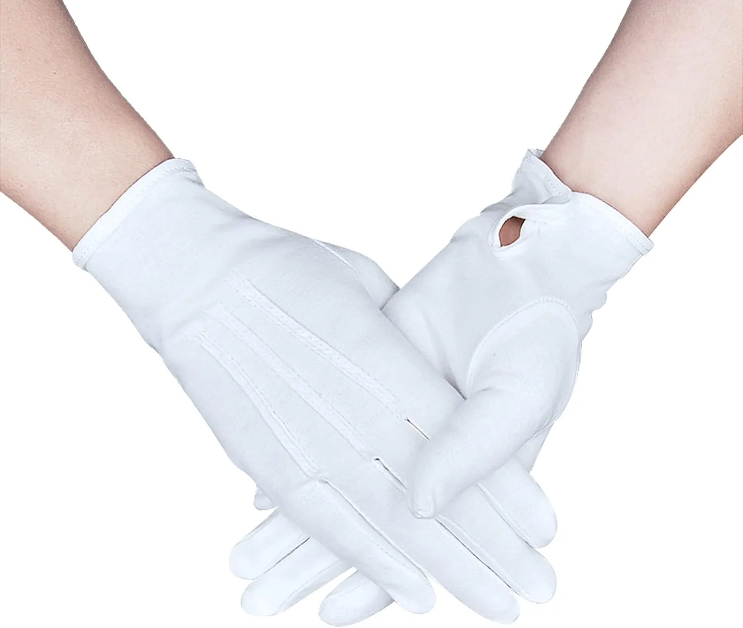 Zenssia Parade White Cotton Formal Tuxedo Costume Honor Guard Gloves with Snap Cuff, Coin Jewelry Inspection Gloves